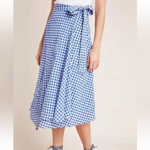Anthropologie Gingham Asymmetrical Midi Skirt